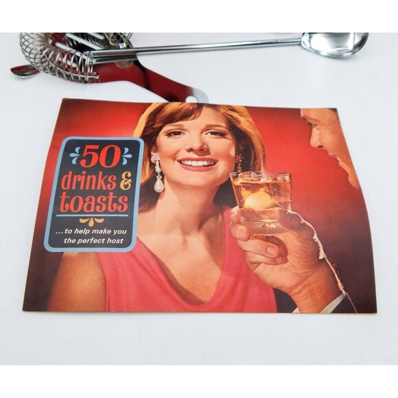 Hazel Atlas Cocktail Recipe Illustrate Glass Shaker Bar Set Strainer Spoon Book - Picture 3 of 10